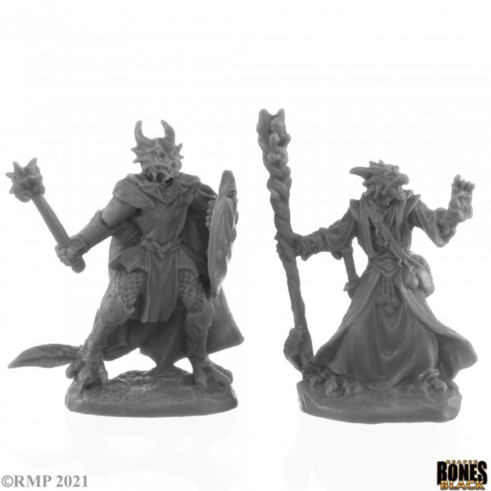 Reaper 44144: Dragonfolk Wizard And Cleric - Bones Black