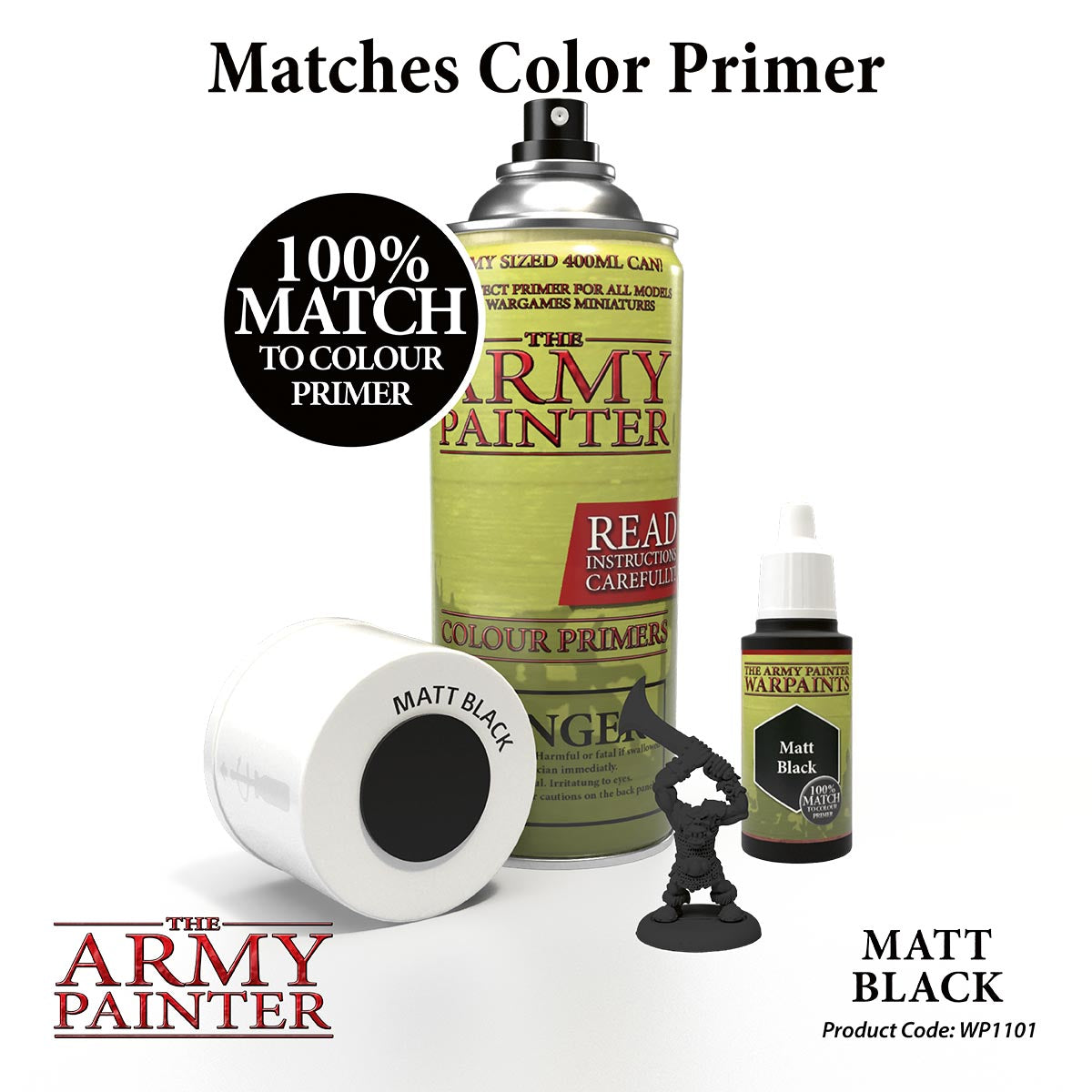 WP1102 Matt Black Army Painter Acrylic Warpaints Matching Spray Primer