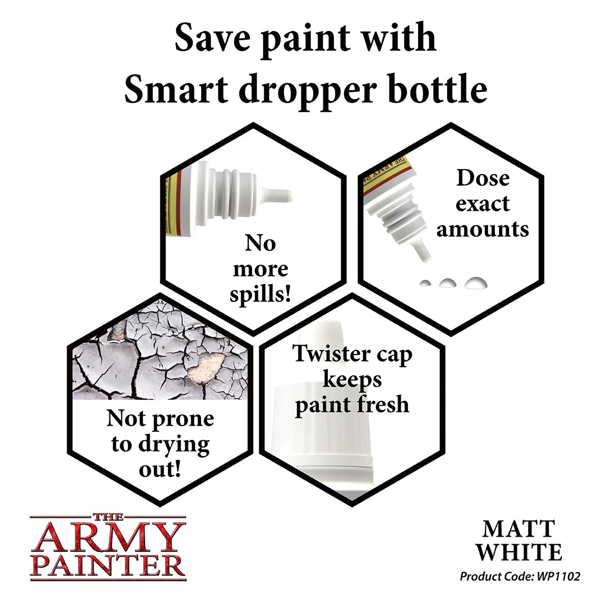 WP1102 Matt White Army Painter Acrylic Warpaints Paint Dropper Bottle